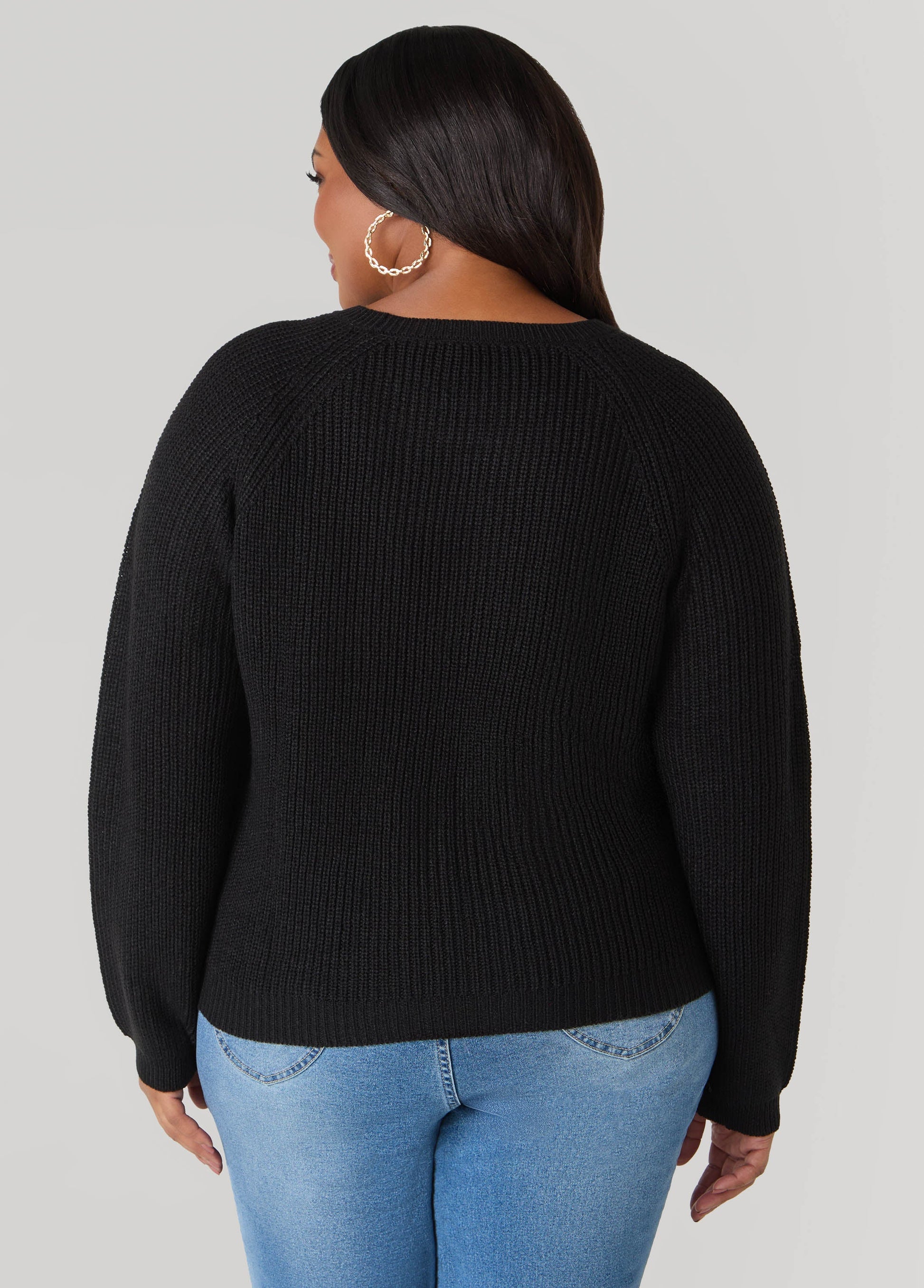Ashley Stewart Ribbed Raglan Sweater Black