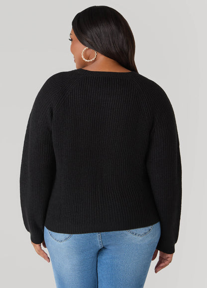 Ashley Stewart Ribbed Raglan Sweater Black