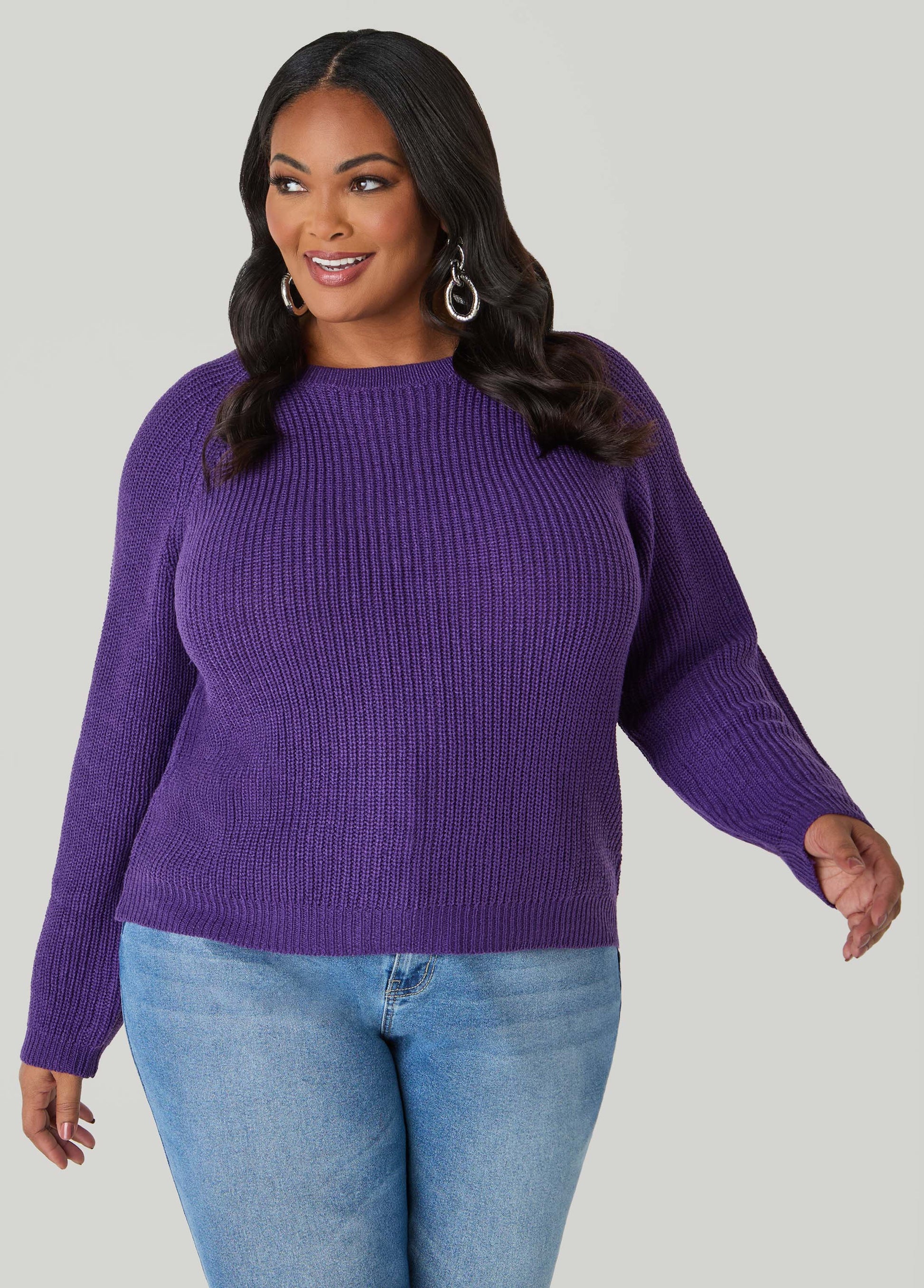 Ashley Stewart Ribbed Raglan Sweater Black