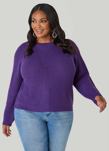 Ashley Stewart Ribbed Raglan Sweater Black