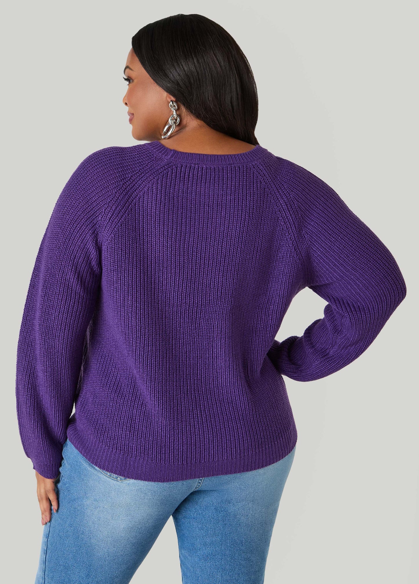 Ashley Stewart Ribbed Raglan Sweater Black