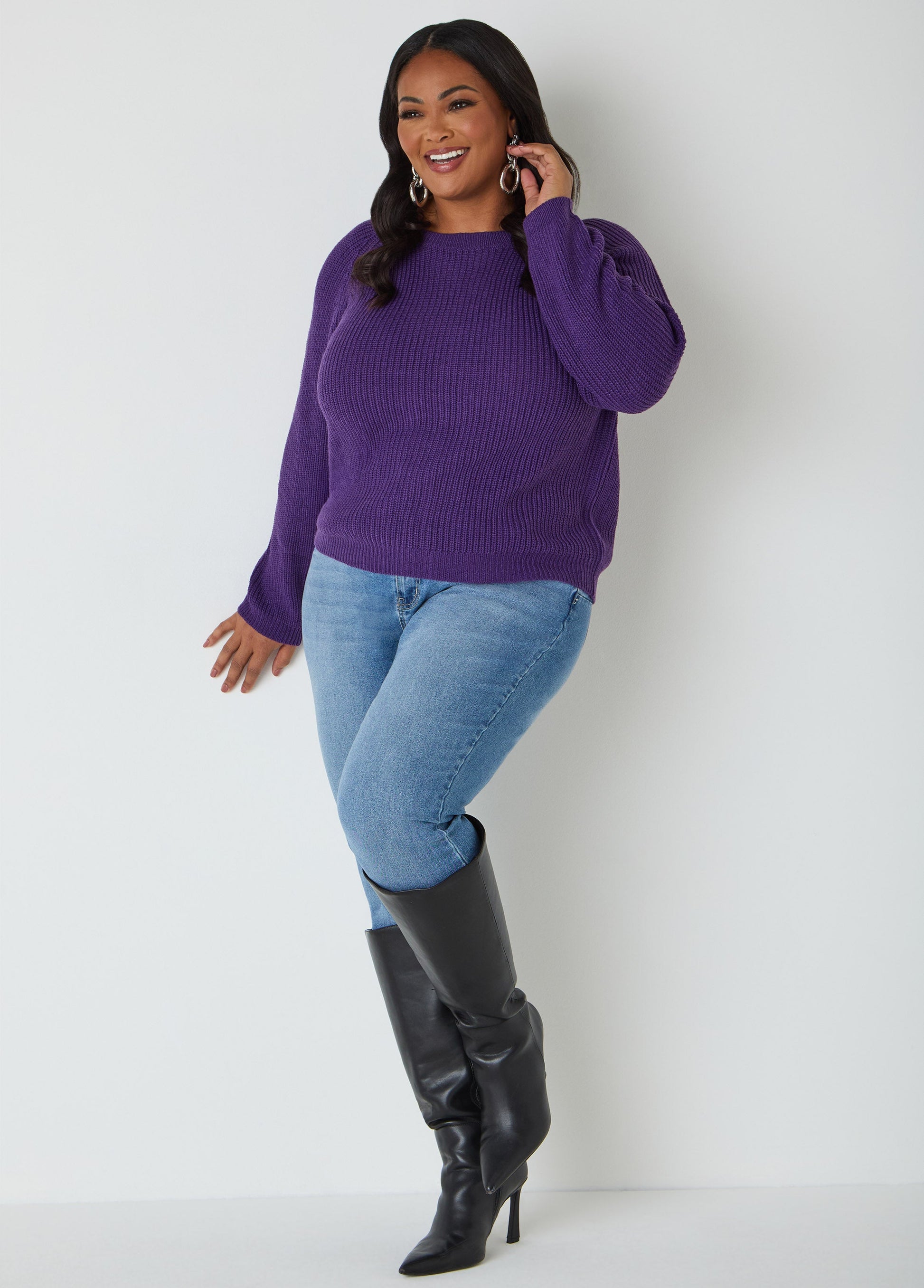 Ashley Stewart Ribbed Raglan Sweater Black