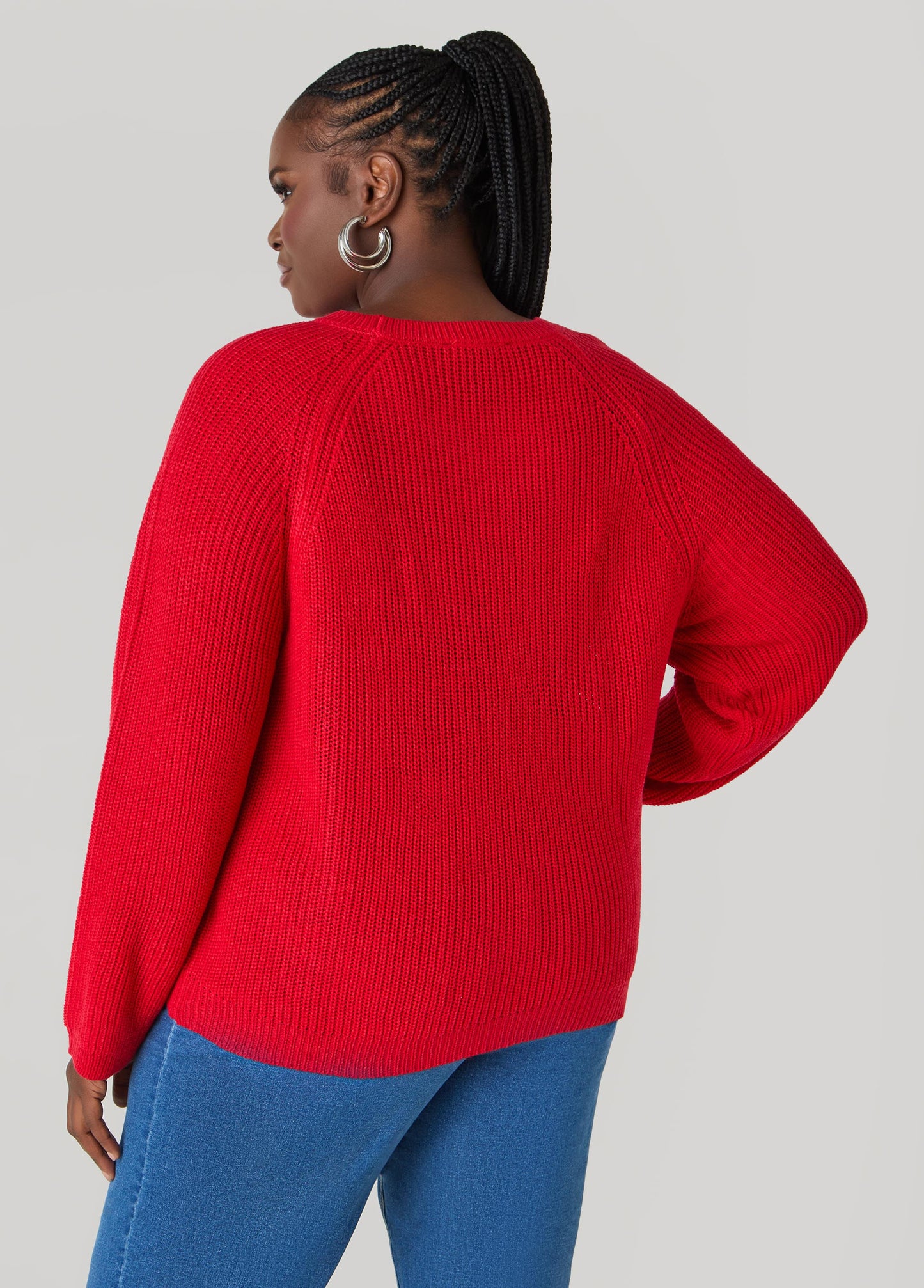 Ashley Stewart Ribbed Raglan Sweater Black