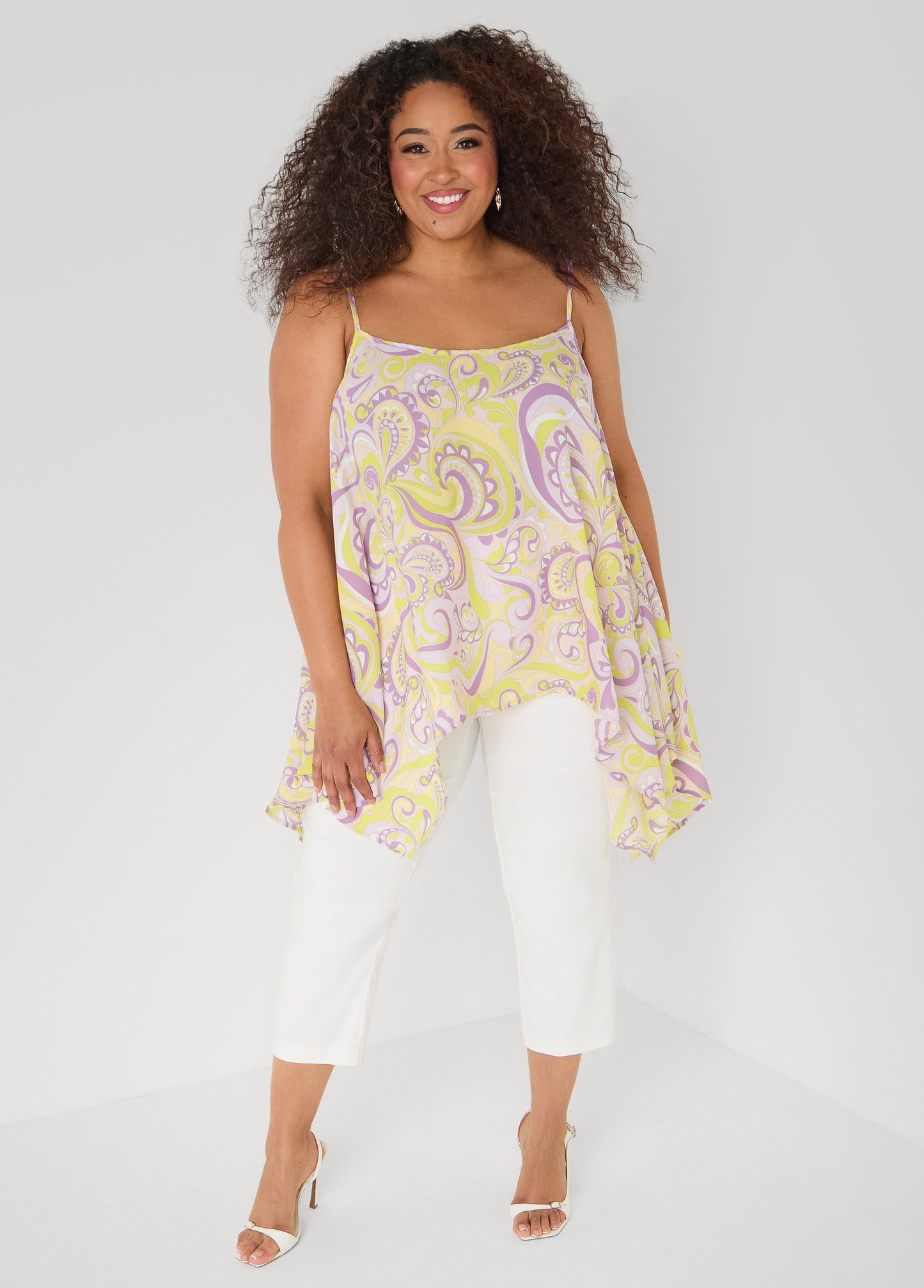 Ashley Stewart Paisley Print Handkerchief Tank Green