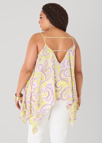 Ashley Stewart Paisley Print Handkerchief Tank Green