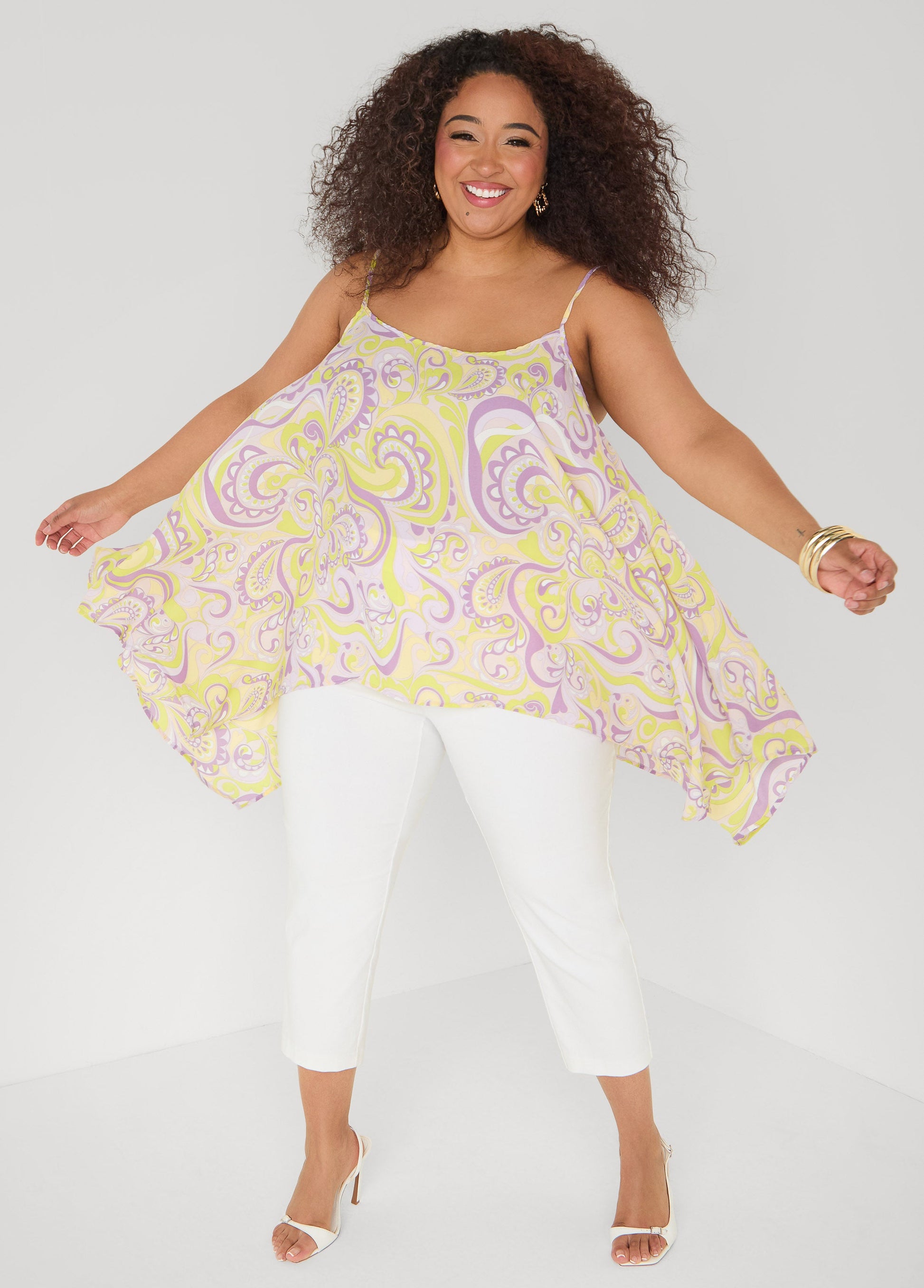 Ashley Stewart Paisley Print Handkerchief Tank Green