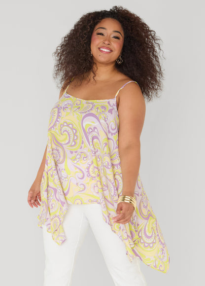 Ashley Stewart Paisley Print Handkerchief Tank Green
