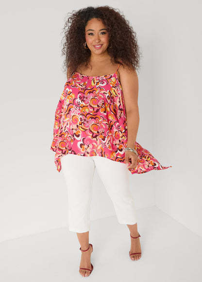Ashley Stewart Paisley Print Handkerchief Tank Green