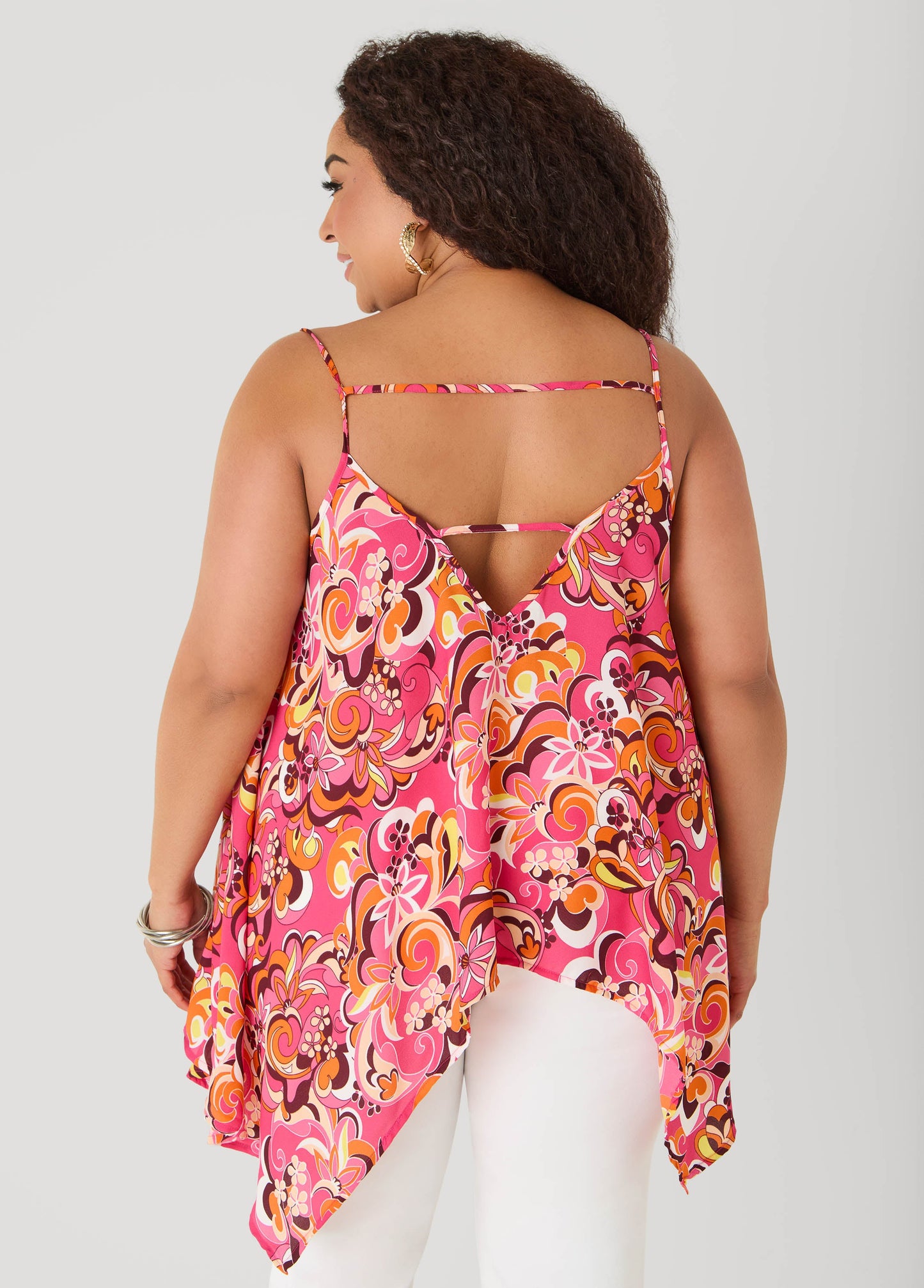 Ashley Stewart Paisley Print Handkerchief Tank Green
