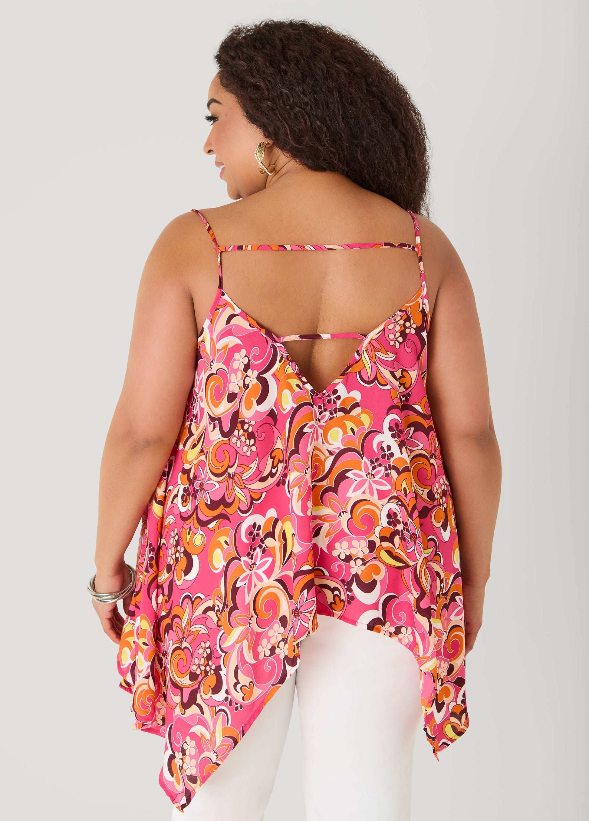 Ashley Stewart Paisley Print Handkerchief Tank Green