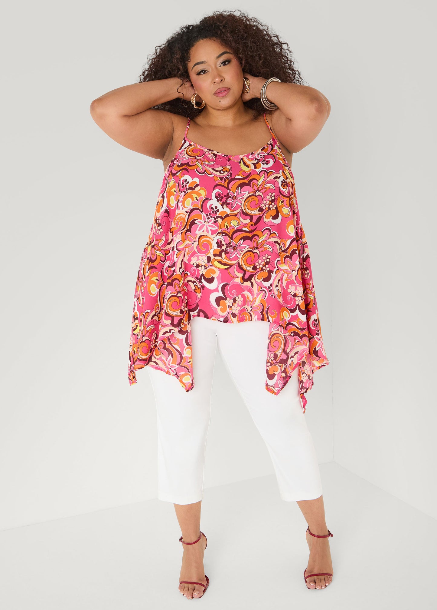 Ashley Stewart Paisley Print Handkerchief Tank Green
