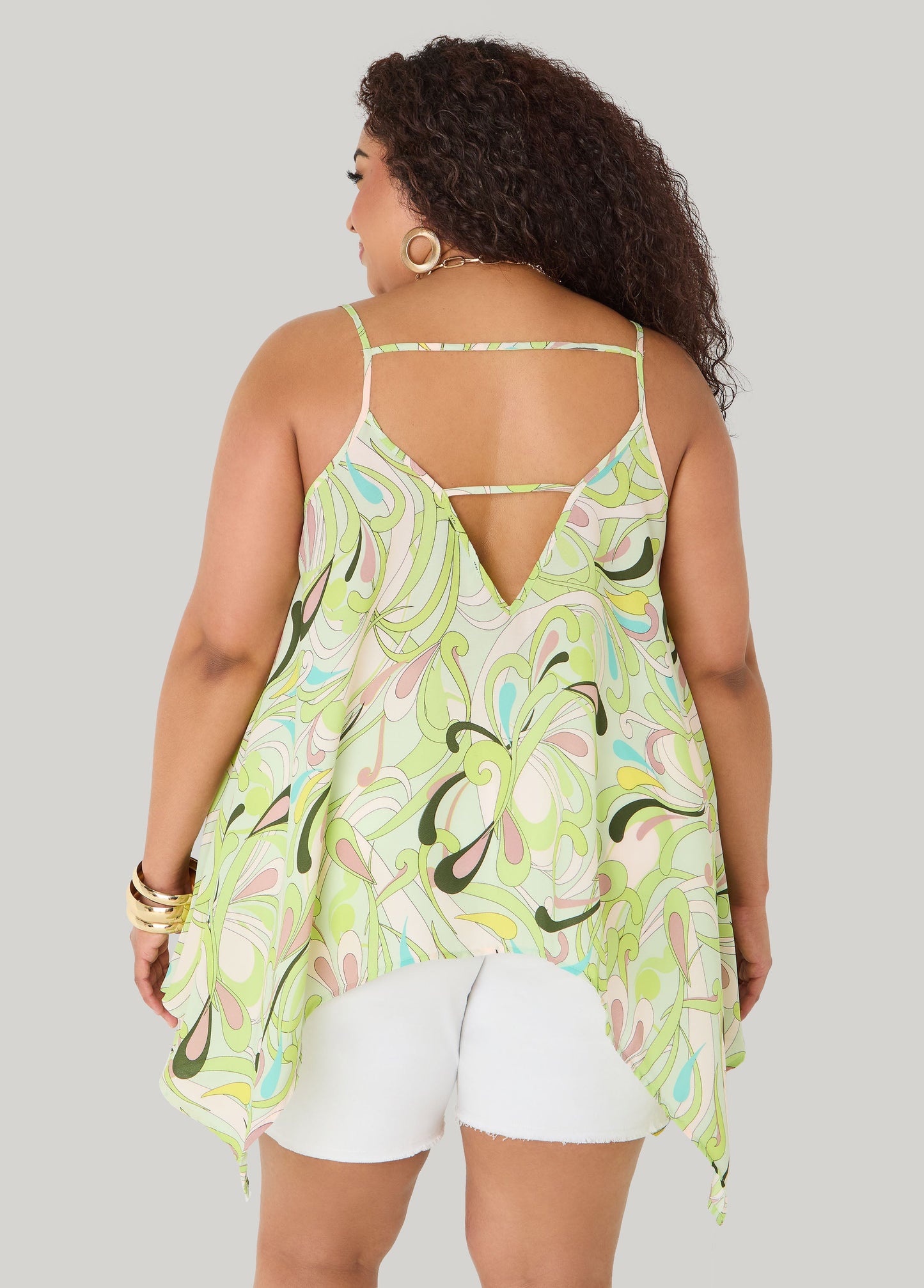 Ashley Stewart Paisley Print Handkerchief Tank Green