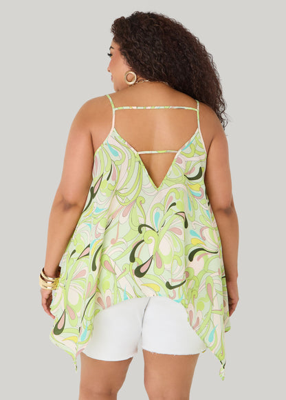 Ashley Stewart Paisley Print Handkerchief Tank Green