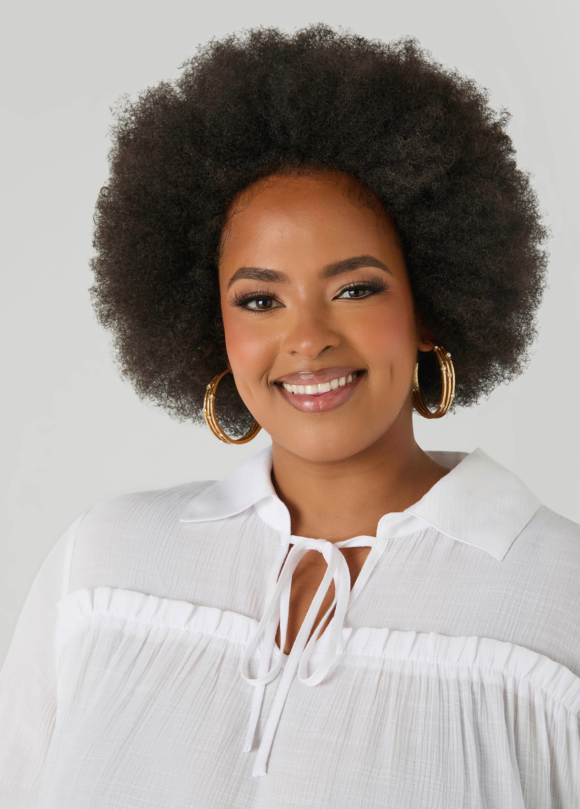 Ashley Stewart Ruffle Trimmed Gauze Blouse White