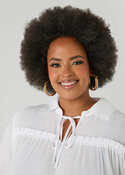 Ashley Stewart Ruffle Trimmed Gauze Blouse White