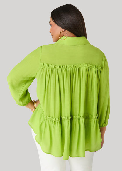 Ashley Stewart Ruffle Trimmed Gauze Blouse White