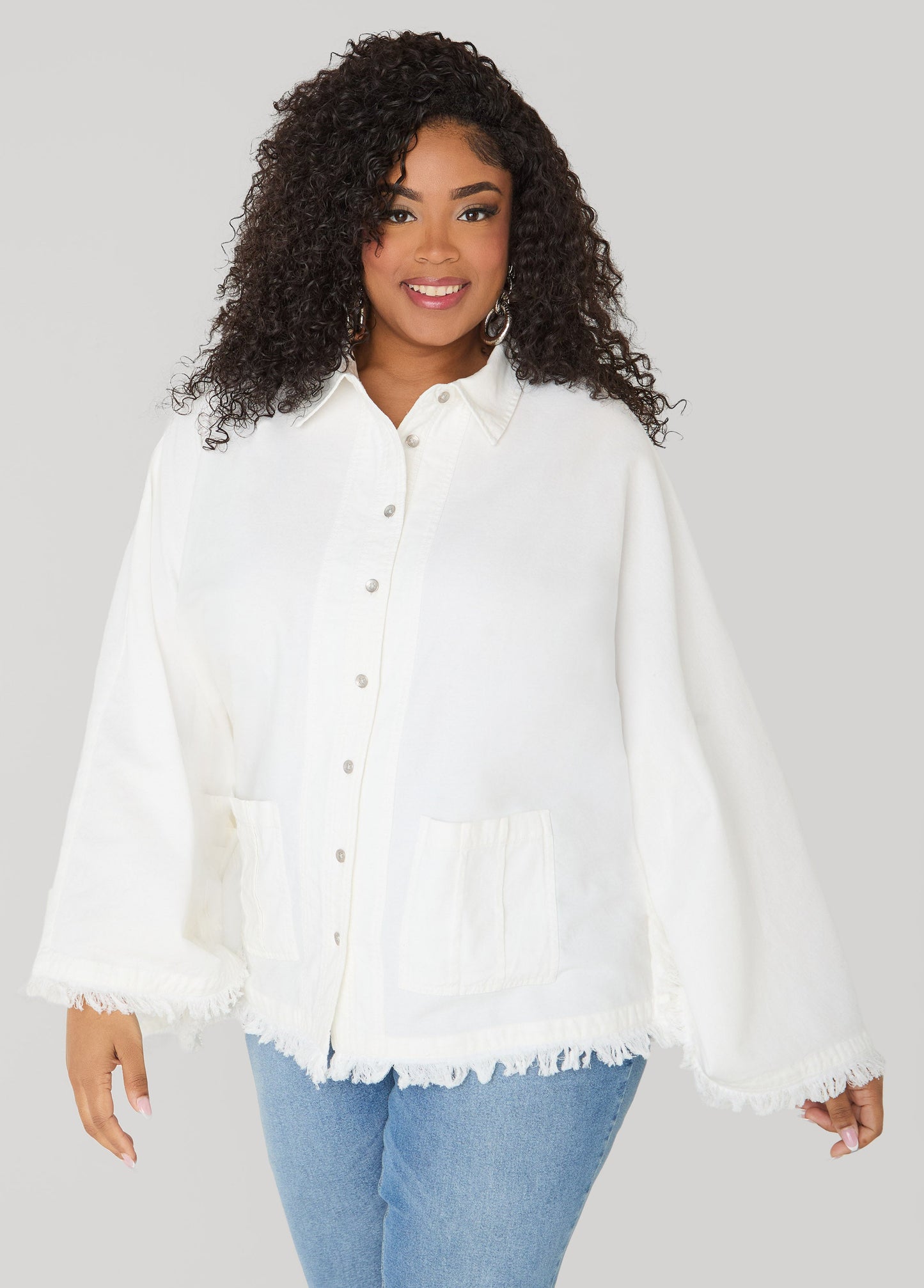 Ashley Stewart Bell Sleeved Denim Poncho White