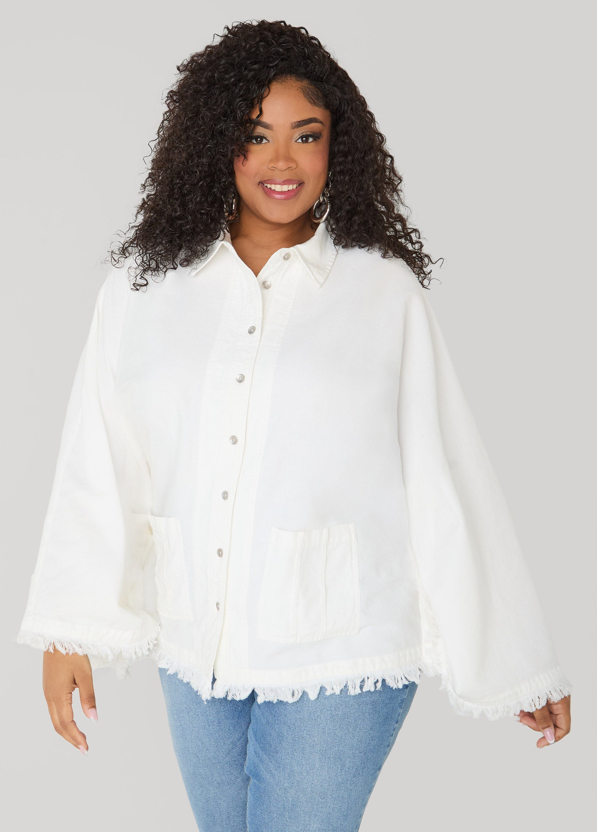 Ashley Stewart Bell Sleeved Denim Poncho White