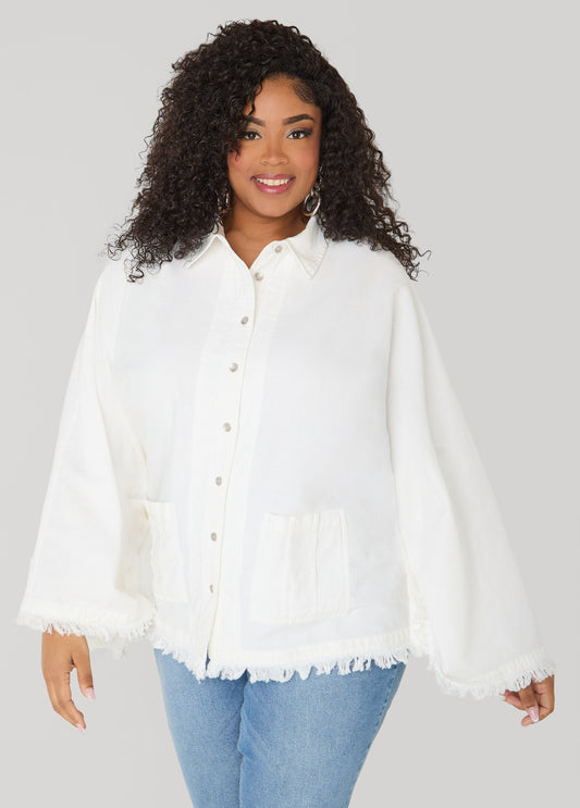 Ashley Stewart Bell Sleeved Denim Poncho White