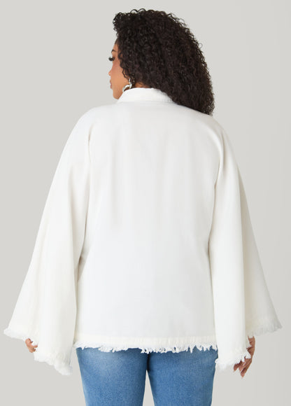 Ashley Stewart Bell Sleeved Denim Poncho White