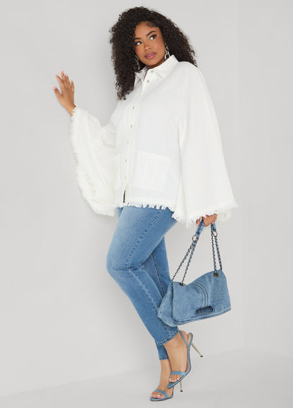 Ashley Stewart Bell Sleeved Denim Poncho White