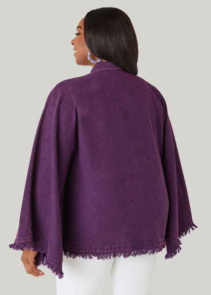 Ashley Stewart Bell Sleeved Denim Poncho White