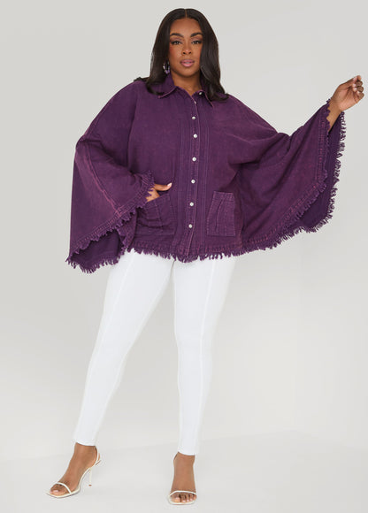 Ashley Stewart Bell Sleeved Denim Poncho White