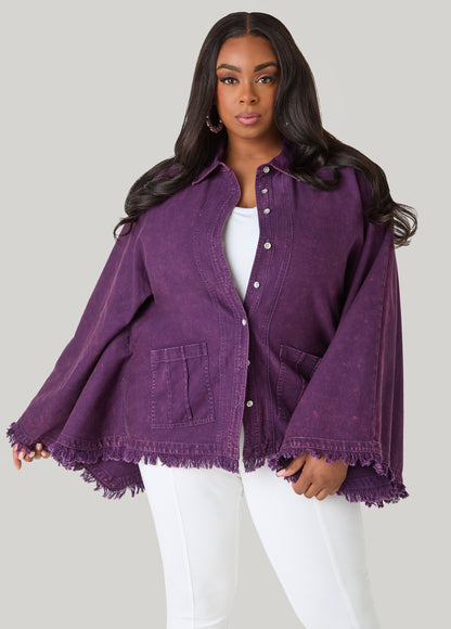 Ashley Stewart Bell Sleeved Denim Poncho White