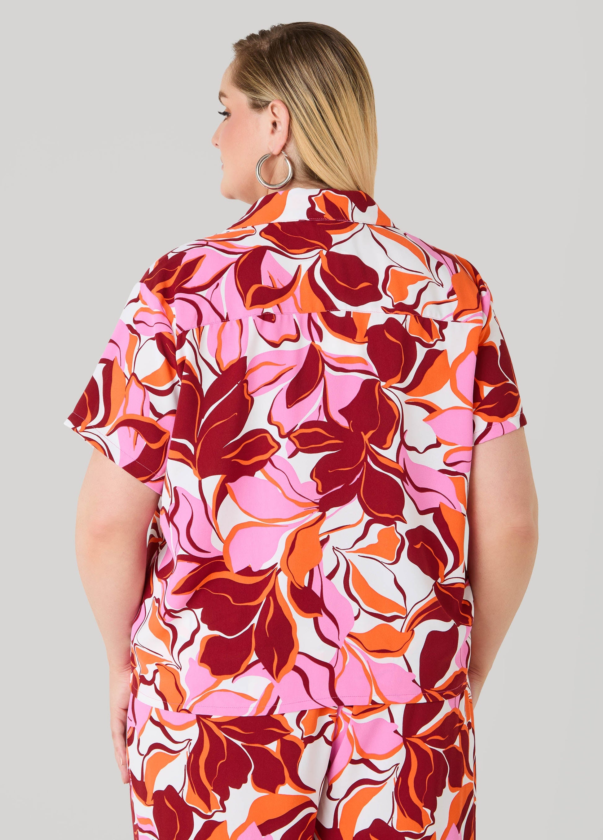 Ashley Stewart Printed Boxy Cropped Shirt Pink