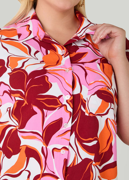 Ashley Stewart Printed Boxy Cropped Shirt Pink
