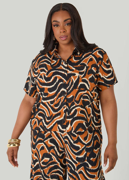 Ashley Stewart Printed Boxy Cropped Shirt Pink