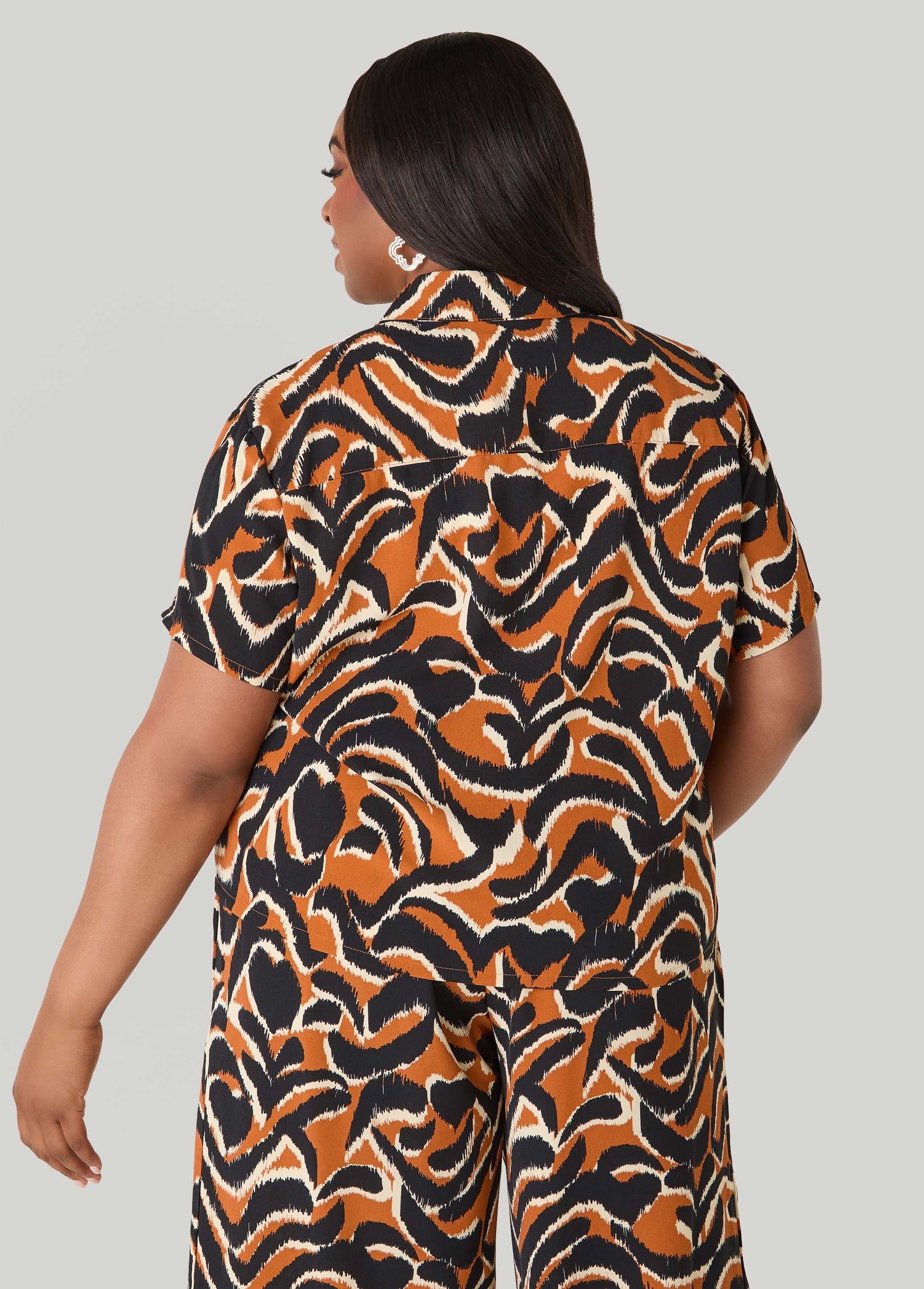 Ashley Stewart Printed Boxy Cropped Shirt Pink