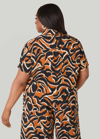 Ashley Stewart Printed Boxy Cropped Shirt Pink