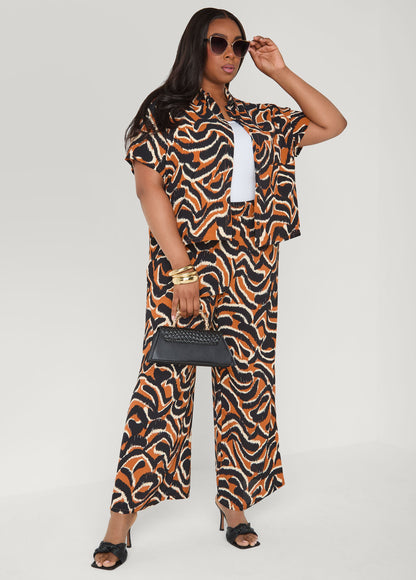 Ashley Stewart Printed Boxy Cropped Shirt Pink