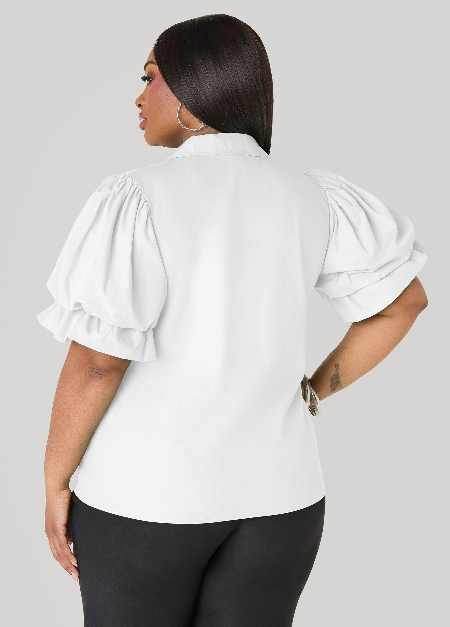 Ashley Stewart Puff Sleeved V Neck Top Green