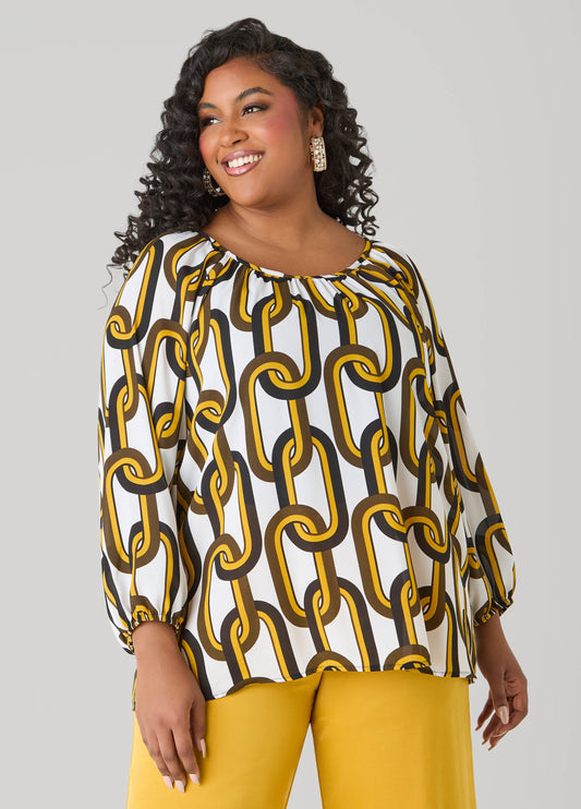 Ashley Stewart Chain Link Print Blouse White