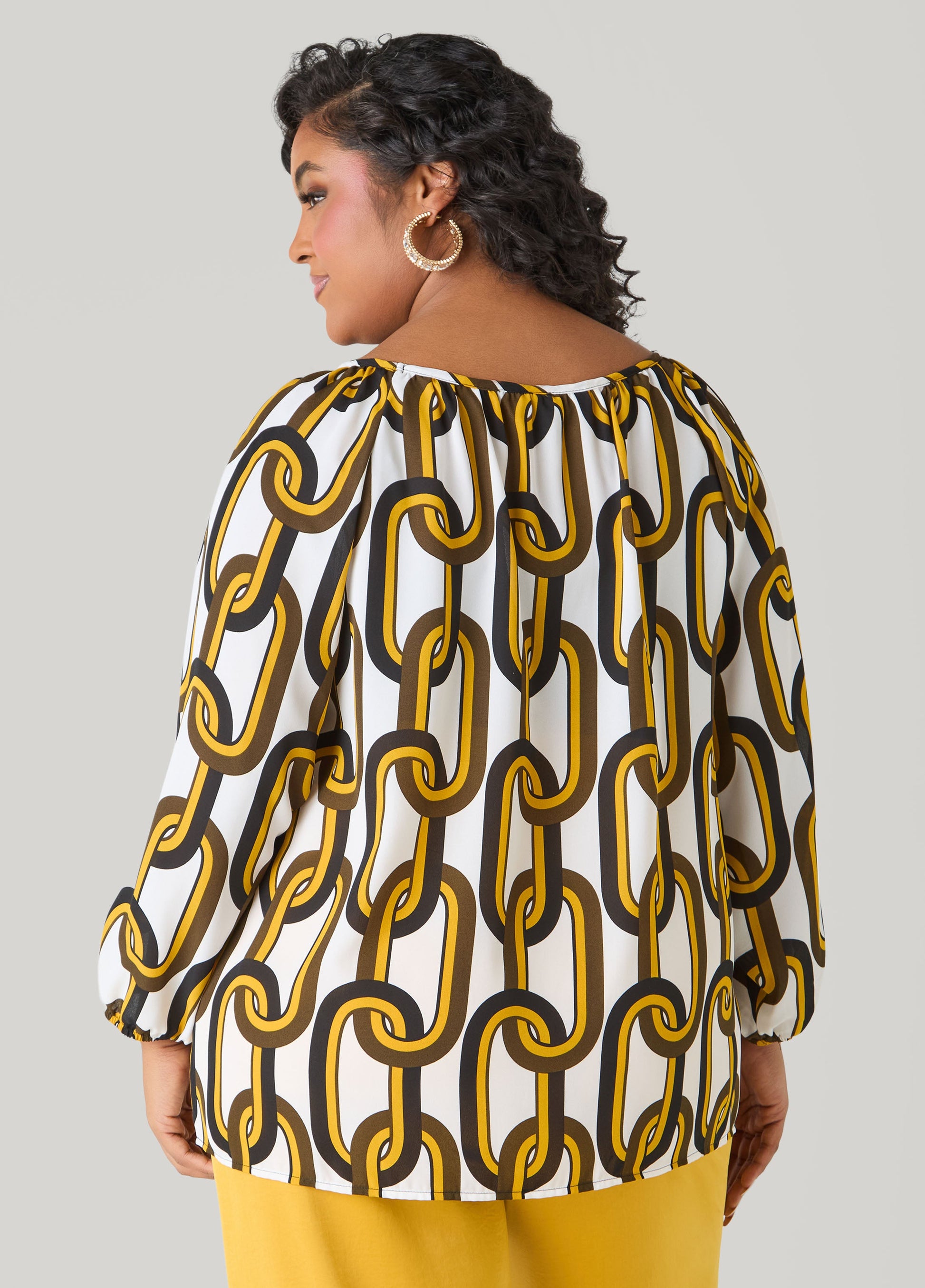 Ashley Stewart Chain Link Print Blouse White