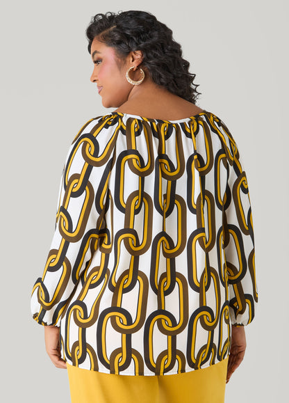 Ashley Stewart Chain Link Print Blouse White