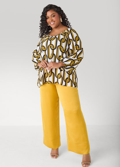 Ashley Stewart Chain Link Print Blouse White