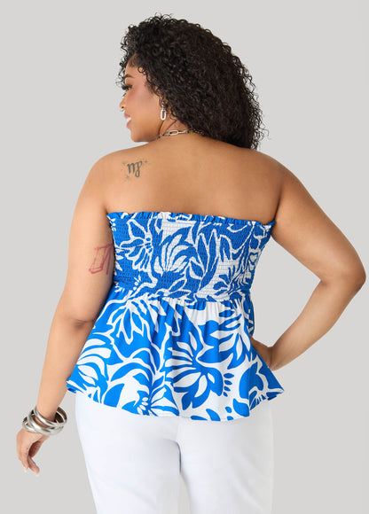 Ashley Stewart Printed Strapless Handkerchief Top Olive