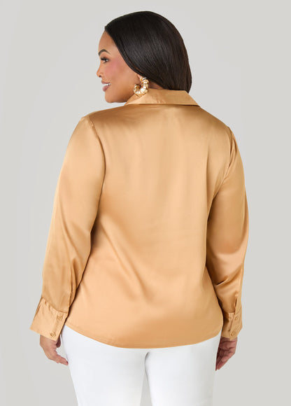 Ashley Stewart Satin Shirt Navy Peony