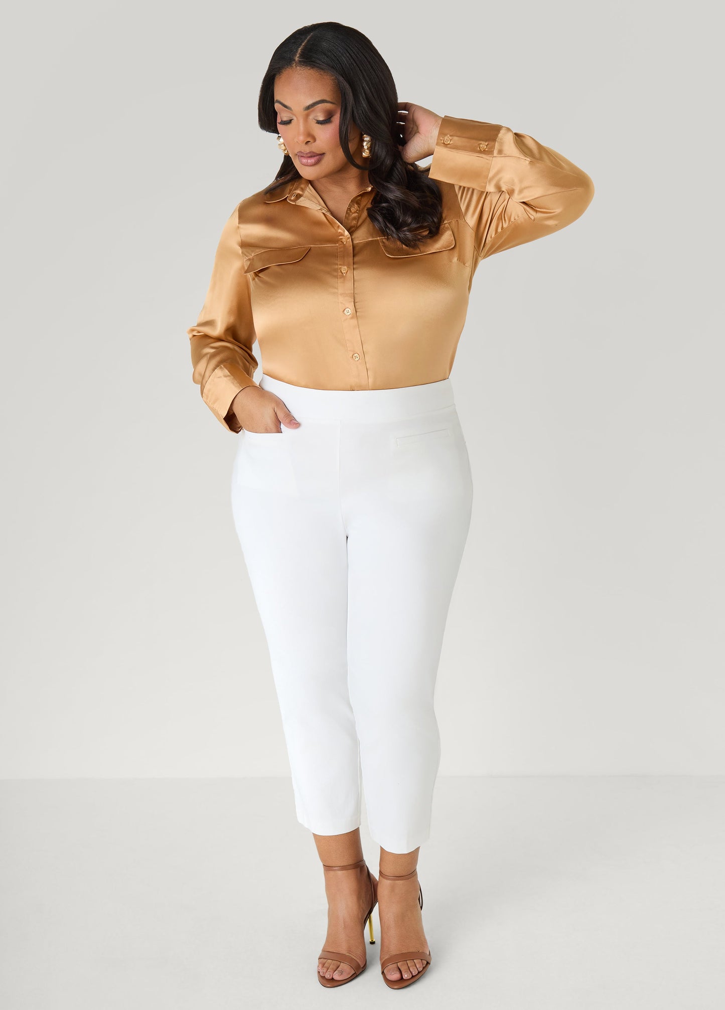 Ashley Stewart Satin Shirt Navy Peony
