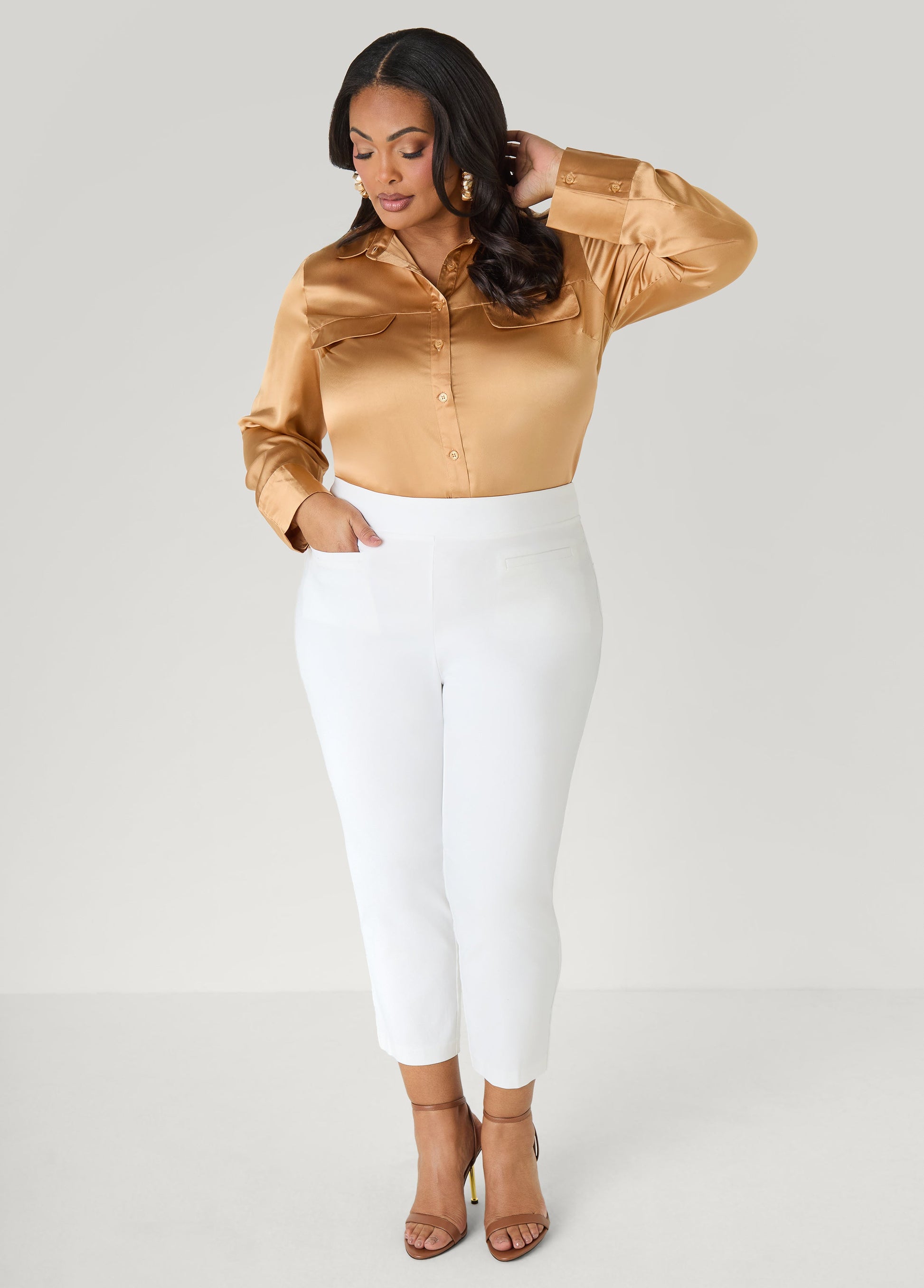 Ashley Stewart Satin Shirt Navy Peony