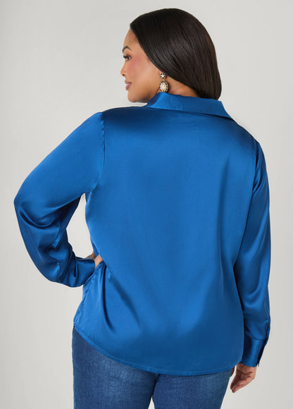 Ashley Stewart Satin Shirt Navy Peony