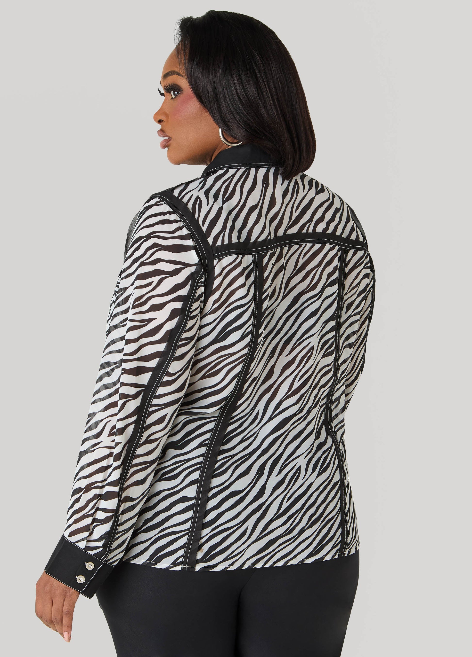 Ashley Stewart Zebra Organza Shirt Black White