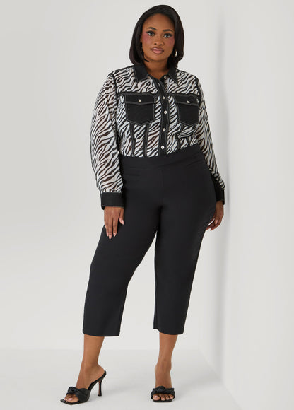 Ashley Stewart Zebra Organza Shirt Black White