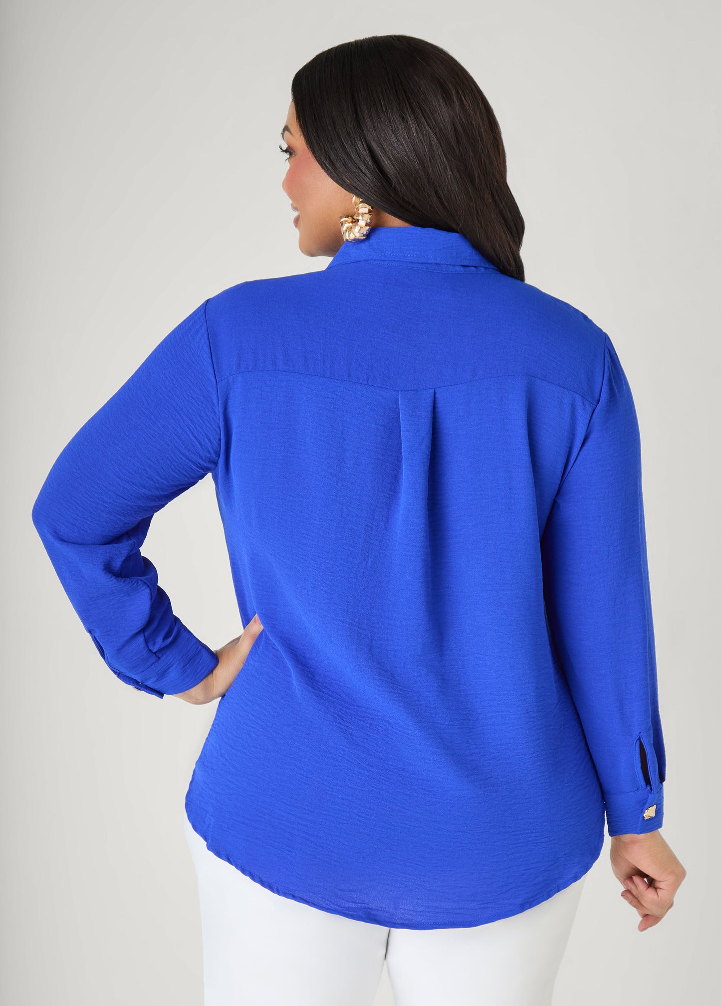 Ashley Stewart Button Embellished Textured Shirt Black