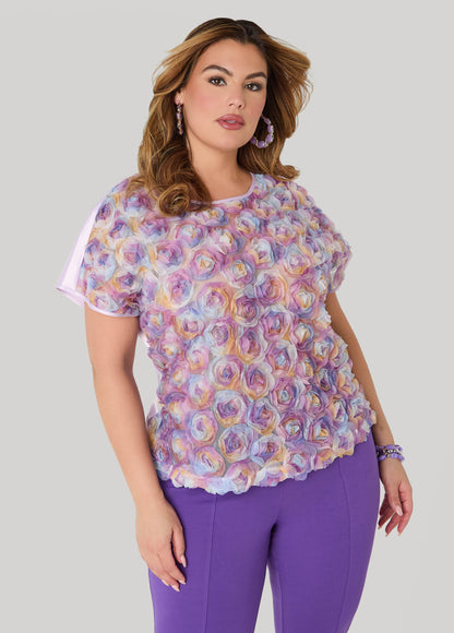 Ashley Stewart Rosette Mesh And Satin Blouse Multi