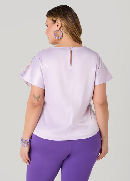 Ashley Stewart Rosette Mesh And Satin Blouse Multi