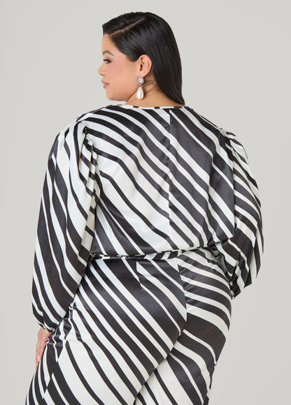 Ashley Stewart Striped Satin Blouse White Black
